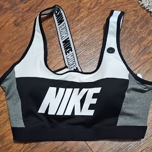 Nike Women's Black, Gray, and White Sports Bra